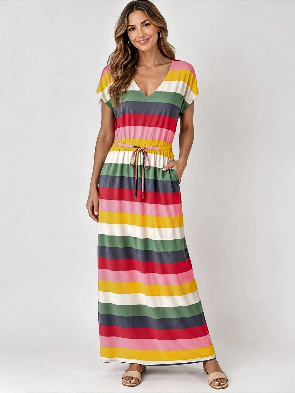 Torrid striped Maxi Dress in Pink & Green Like New